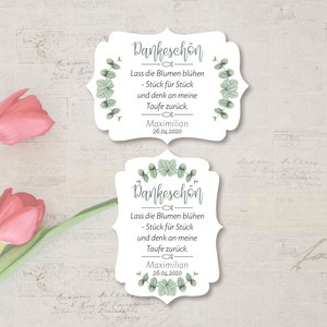 16 étiquettes autocollantes de graines de fleurs baptême mariage communion confirmation inscription scolaire eucalyptus personnalisé