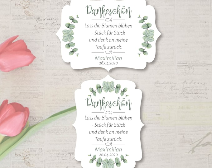 16 Flower Seed Stickers Labels Baptism Wedding Communion Confirmation School Enrollment Personalized Eucalyptus