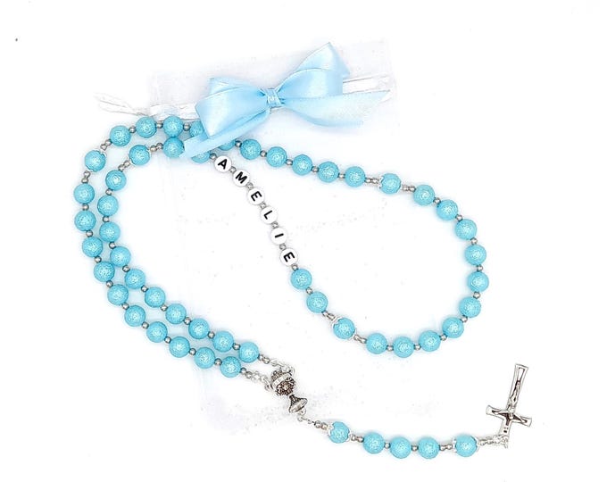 Rosary with name personalized baptism communion confirmation gift color selection