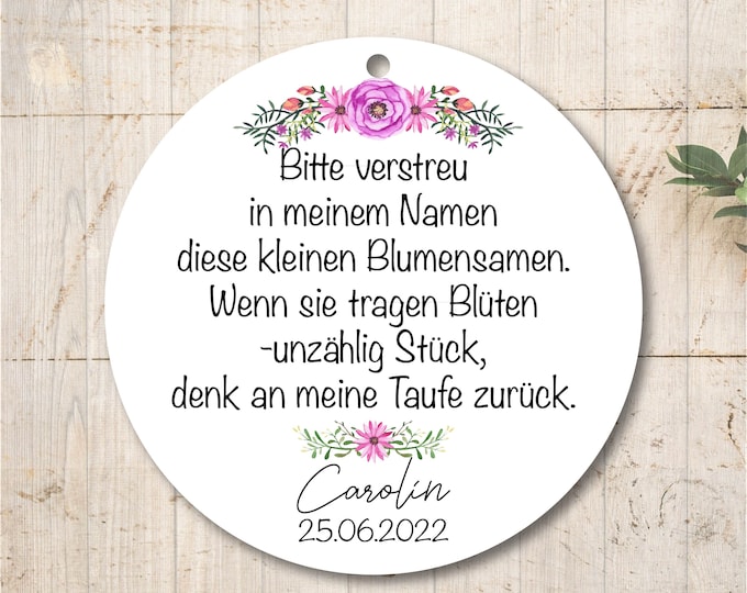 25 Flower Seeds Gift Tags Gift Tags Labels Baptism First Day of School Communion Confirmation Personalized