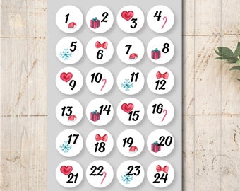 24 Advent Calendar Numbers Stickers Labels Stickers Christmas Advent Calendar