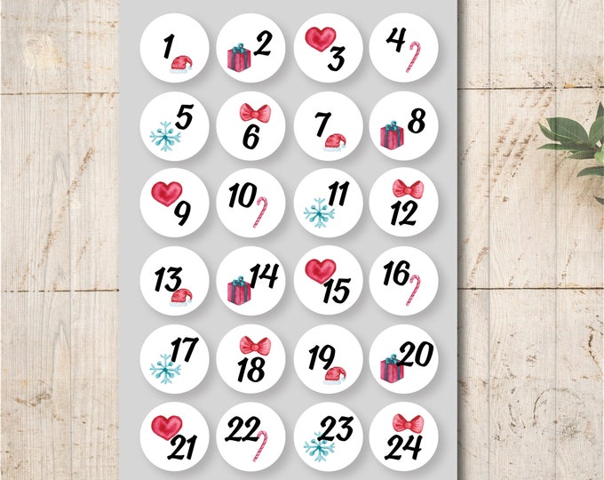 24 Advent Calendar Numbers Stickers Labels Stickers Christmas Advent Calendar