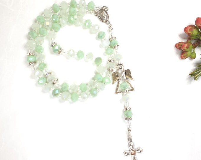 Rosary with name personalized baptism communion confirmation gift color selection