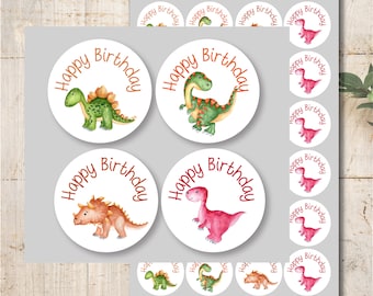 24 Aufkleber Sticker Etiketten Happy Birthday Geburtstag Kinder Dinosaurier Kindergeburtstag