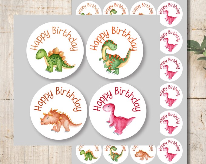 24 Stickers Labels Happy Birthday Birthday Children Dinosaur Children's Birthday