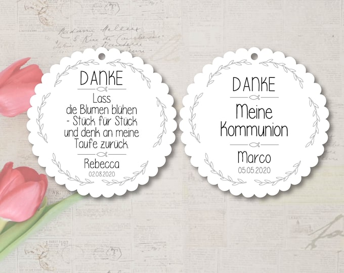 25 Flower Seeds Gift Tags Gift Tags Labels Baptism First Day of School Communion Confirmation Personalized
