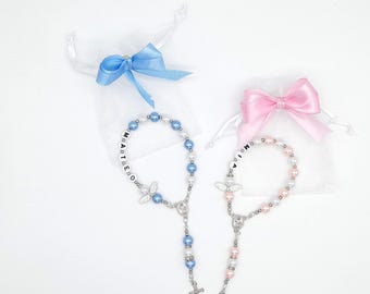 Rosary short with name personalized baptism communion confirmation gift color selection
