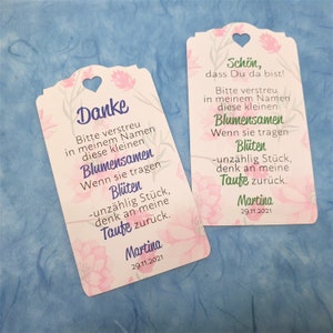 25 Geschenkanhänger Etiketten Danke Personalisiert Blumensamen Taufe Hochzeit Kommunion Konfirmation Einschulung Gastgeschenke
