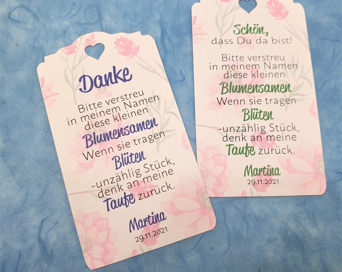 25 Gift Tags Labels Thank You Personalized Flower Seeds Baptism Wedding Communion Confirmation School Enrollment Guest Gifts