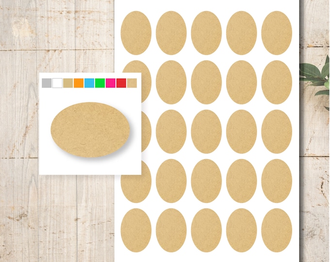 25 Kraft Paper Stickers Color Selection Wedding Baptism Communion Confirmation Oval