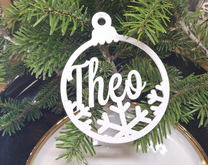 Personalized wooden Christmas tree decoration – Laser Cut "Merry Christmas" pendant | 12 cm Unfinished Rustic Ornament