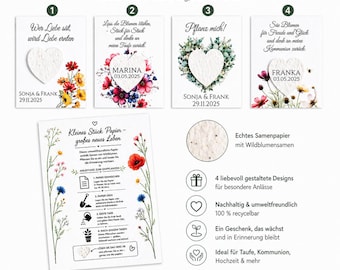 Personalisierte Blütenkarte mit Samenpapier Herz | Gastgeschenk Taufe Kommunion Hochzeit | Wildblumenkarte