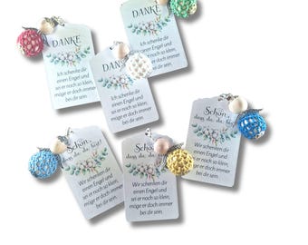 Gehäkelter Schutzengel Schlüsselanhänger personalisiert – Gastgeschenk Taufe Hochzeit – Dankeschön Geschenk – Organza Säckchen – Handmade