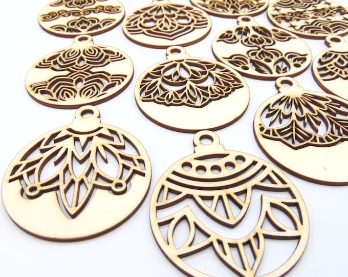 CHRISTMAS Christmas ornaments Set of 12 Christmas balls decoration wood laser cut ornament pendant wooden pendant