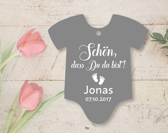 25 Gift Tags Labels Baptism Birth Personalized Baby Bodysuit