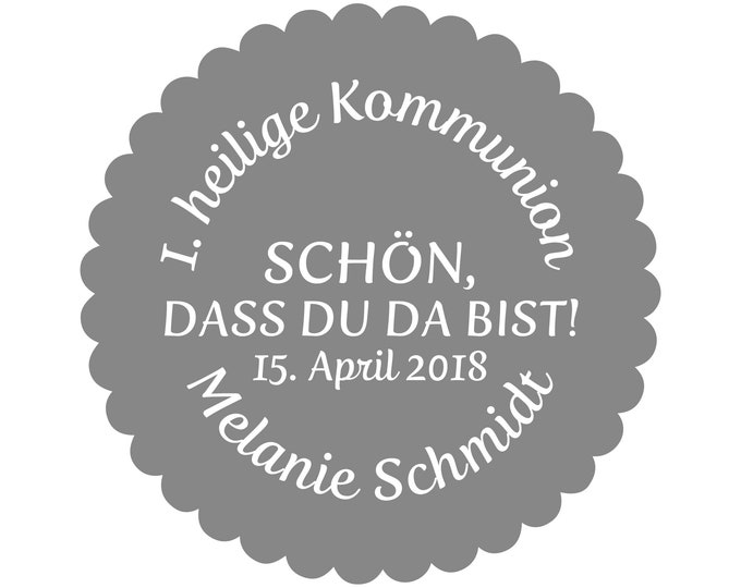 Personalisierte Kommunion Aufkleber „Schön dass du da bist“ | Dankeschön Etiketten 4–8 cm | Name & Datum | Gastgeschenk Sticker rund