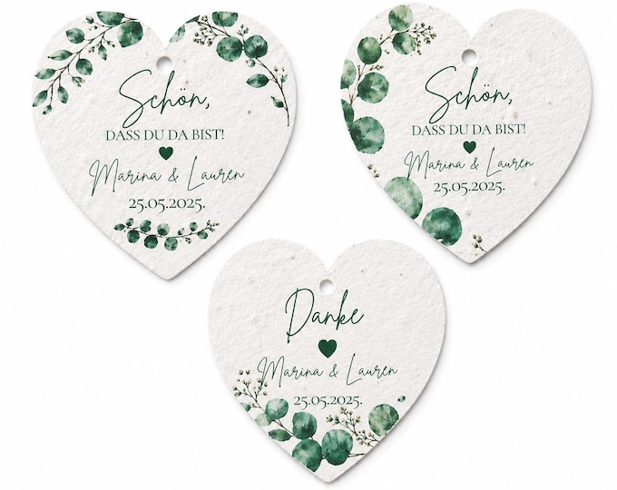 Personalisiertes Samenpapier Herz | Gastgeschenk Hochzeit | Eukalyptus