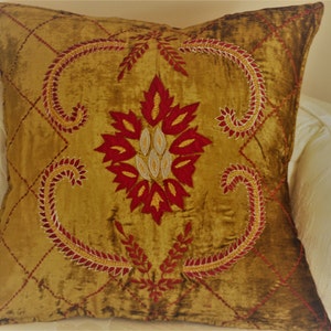 Decorative Pillow Cover in Gold and Burgundy hand embroidered Pillow Case, accent pillow, home living, throw pillow