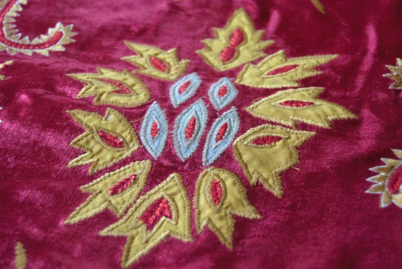 Decorative Pillow Cover Hand Embroidered in Burgundy & Gold Etsy