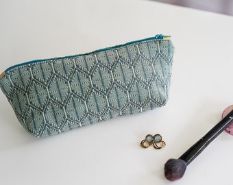 UpCycled Zipper Pouch | Made with Recycled Designer Fabrics | Blue Diamonds