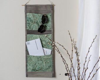 UpCycled Hanging Wall Organizer | Made with UpCycled Designer Textiles | 3 Pocket Organizer