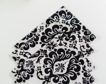 UpCycled Fabric Napkins | Made with Repurposed Remnant Fabrics | Set of 4 Double Sided Black and White Floral Napkins