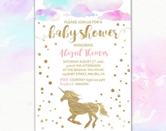 Unicorn Baby Shower Invitation & Thank You Card, Editable/Printable Unicorn Shower Invite, 5x7" Flat Double Sided PDF INSTANT DOWNLOAD