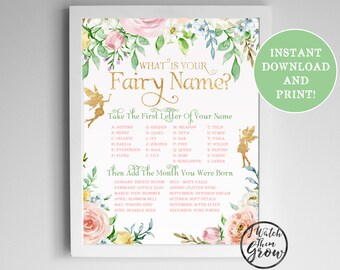 Fairy Name Game, Fairy Party Game, Printable "What Is Your Fairy Name?" Birthday Party Poster, Pixie Faerie Sign 8x10 PDF INSTANT DOWNLOAD