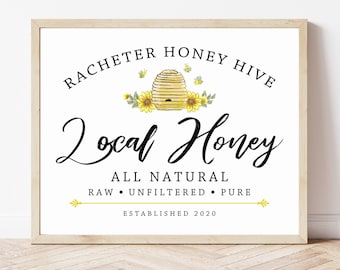 Local Honey Sign, Personalized Printable Honey Sign, Custom Honey Print, Yellow Kitchen Sign, Honey Bee Print, Modern Farmhouse Sign, JPG