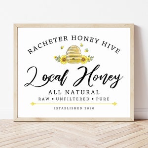 Local Honey Sign, Personalized Printable Honey Sign, Custom Honey Print, Yellow Kitchen Sign, Honey Bee Print, Modern Farmhouse Sign, JPG