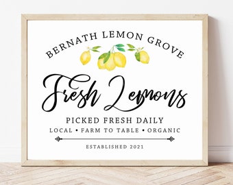 Personalized Fresh Lemons Sign, Printable Lemon Art, Custom Yellow Kitchen Print, Lemon Wall Art, Modern Farmhouse Decor, Gift for Mom