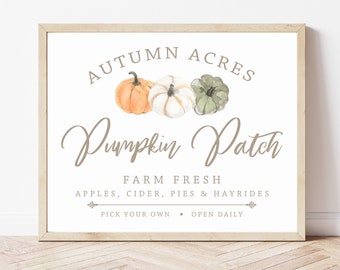 Printable Pumpkin Patch Sign, Neutral Fall Wall Art, Pumpkin Sign, Fall Farmhouse Decor, Earth Tone Pumpkin Decor, Gift for Her, YOU PRINT