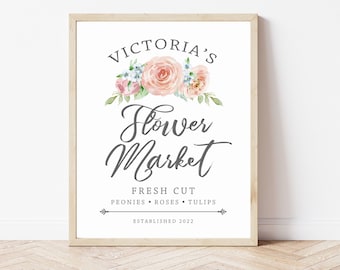 Personalized Flower Market Sign, Printable Flower Market Print, Custom Wall Art, Spring Modern Farmhouse Decor, Gift for Her, JPG File