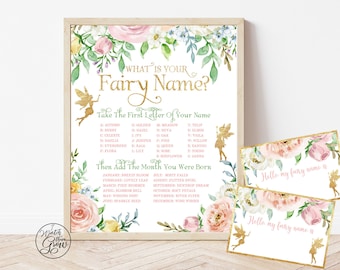 Fairy Name Game, Fairy Party Game, Printable "What Is Your Fairy Name" Birthday Party Poster, Fairy Party Printables, Fairy Party Decor, PDF