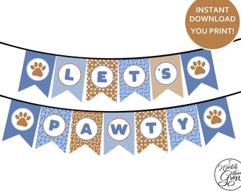 Let's Pawty Banner, Banner de fiesta de cachorro imprimible, decoración de cumpleaños de cachorro, estandarte de cachorro, decoraciones de fiesta de cachorro de niño azul DESCARGA INSTANTÁNEA