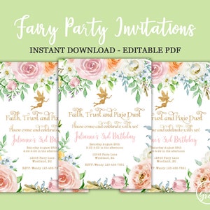 Editable Fairy Party Invitation, Printable Fairy Birthday Invitation, Fairy Baby Shower Invitation, Faith Trust Pixie Dust, Printables, PDF image 6