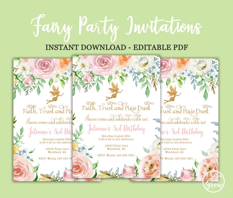 Editable Fairy Party Invitation, Printable Fairy Birthday Invitation, Fairy Baby Shower Invitation, Faith Trust Pixie Dust, Printables, PDF image 6