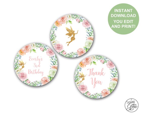 Fairy Party Circles, Printable Fairy Tags, Fairy Party Stickers, Fairy Party Favor Labels, Pixie Party, Faerie Party PDF INSTANT DOWNLOAD Il_570xn