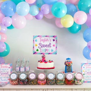 Tarjetas de tienda de fiesta de dulces, tarjetas de lugar de cumpleaños de Sweet Shoppe imprimibles editables, etiquetas de buffet de dulces, decoraciones de fiestas de dulces, DESCARGA INSTANTÁNEA imagen 4