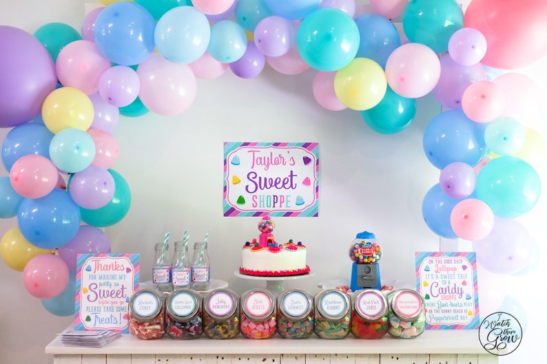 Tarjetas de tienda de fiesta de dulces, tarjetas de lugar de cumpleaños de Sweet Shoppe imprimibles editables, etiquetas de buffet de dulces, decoraciones de fiestas de dulces, DESCARGA INSTANTÁNEA imagen 4