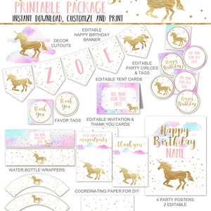 Unicorn Party Banner, Editable/Printable Unicorn Birthday Banner, Pink and Gold Unicorn Happy Birthday Banner PDF INSTANT DOWNLOAD image 5