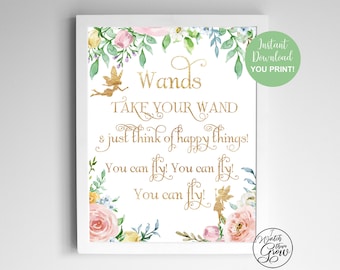 Fairy Wands Party Sign, Printable Fairy Party Decor, Fairy Party Printables, Fairy Birthday Party Decorations, Fairy Party Favors Sign, PDF