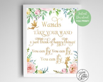 Fairy Wands Party Sign, Printable Fairy Party Decor, Fairy Party Printables, Fairy Birthday Party Decorations, Fairy Party Favors Sign, PDF