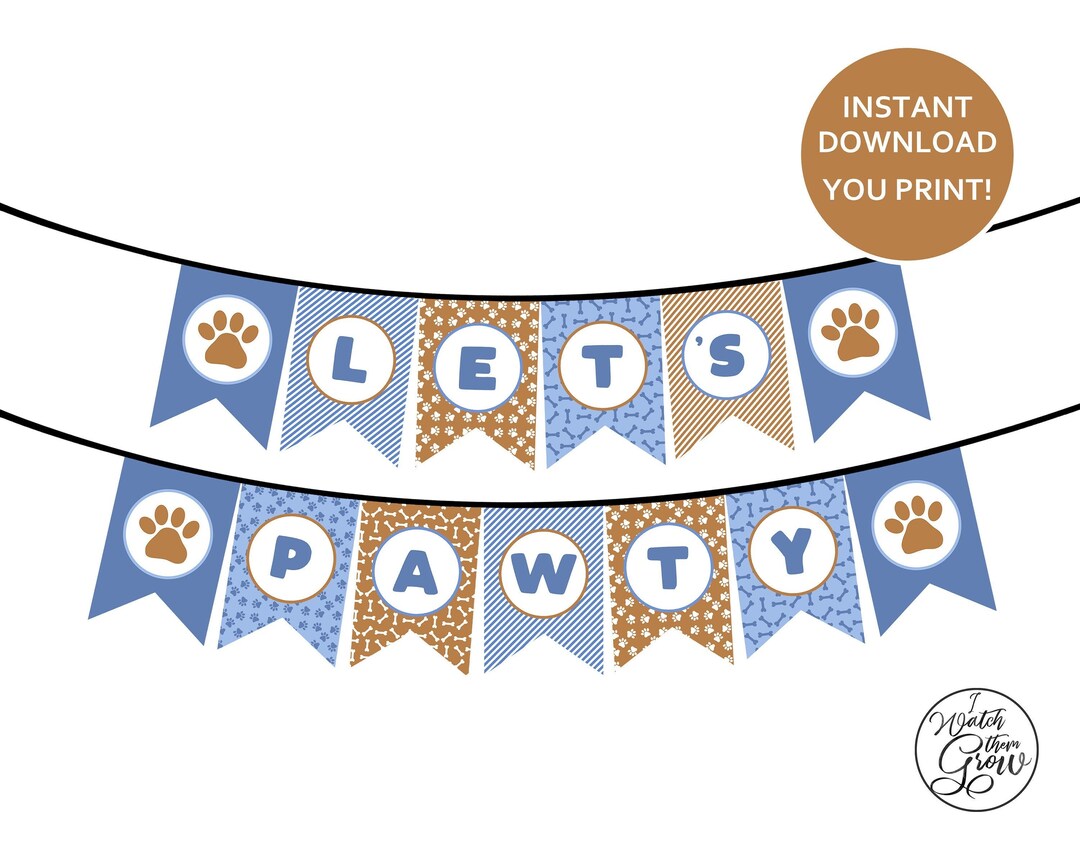 Let's Pawty Banner, Printable Puppy Party Banner, Puppy Birthday Decor ...