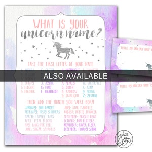 Unicorn Name Game, Unicorn Party Game, Printable What's Your Unicorn Name Birthday Party Poster, 8x10 PDF INSTANT DOWNLOAD image 8