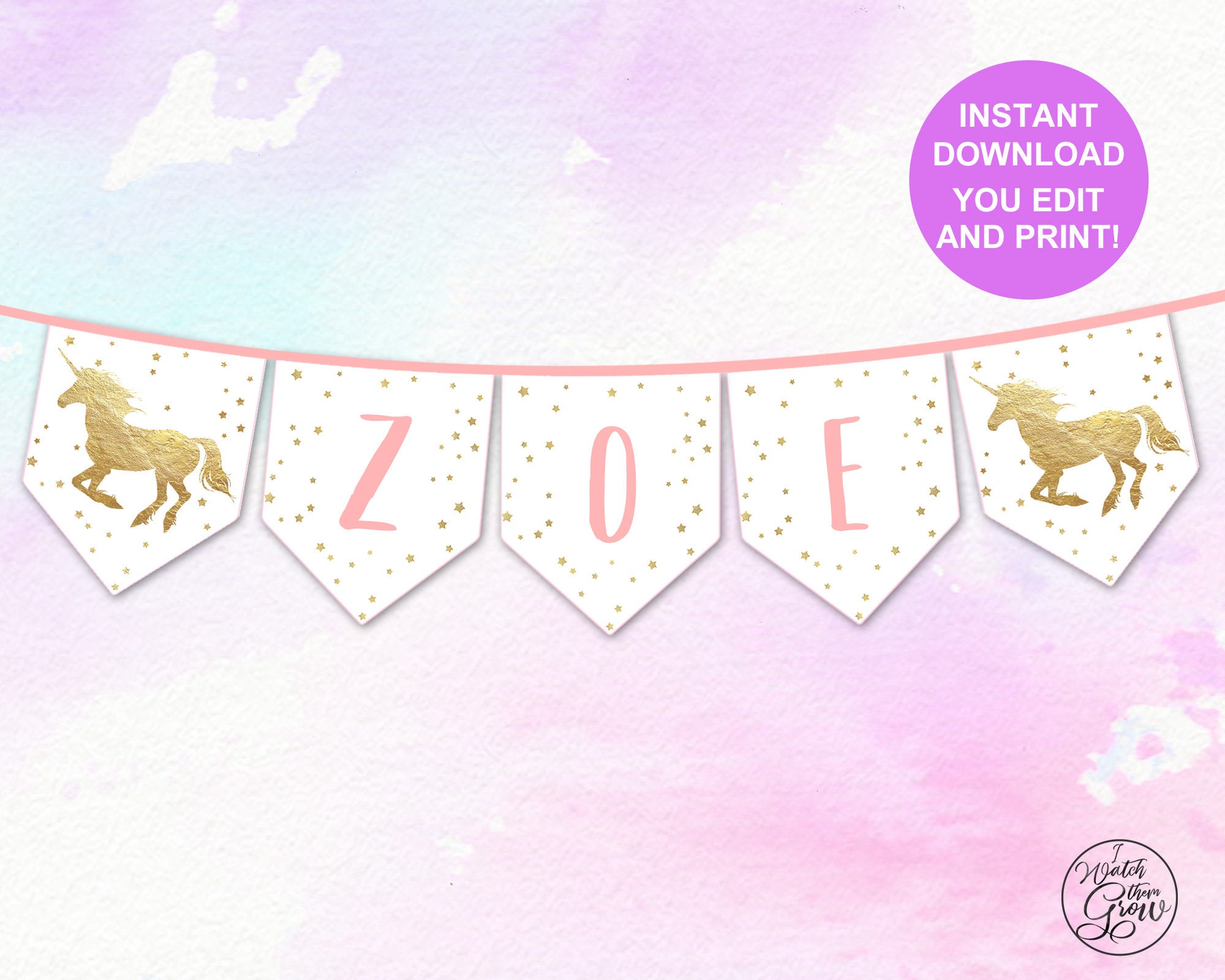 unicorn party banner editableprintable unicorn birthday