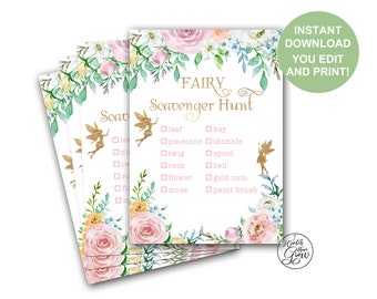 Editable Fairy Scavenger Hunt Game, Printable Fairy Party Game, Fairy Birthday Party Game, Fairy Party Activity, Fairy Party Printables, PDF