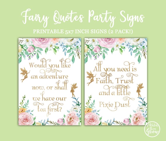 Fairy Party Signs 2 Pack 5x7 Inch Printable Fairy Birthday | Etsy