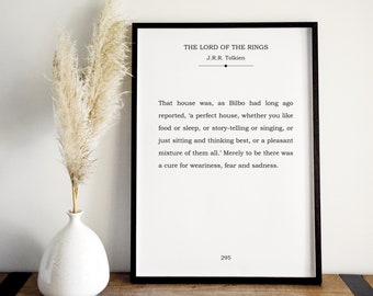 A Perfect House Tolkien Book Page Print, Printable Tolkien Quote Art, Library Wall Art, Book Nook Decor, Book Lover Gift, INSTANT DOWNLOAD