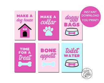 Puppy Party Signs, Printable Puppy Party Table Signs, Puppy Party Decorations, Pink Puppy Dog Party Decor, Girl Puppy Party INSTANT DOWNLOAD